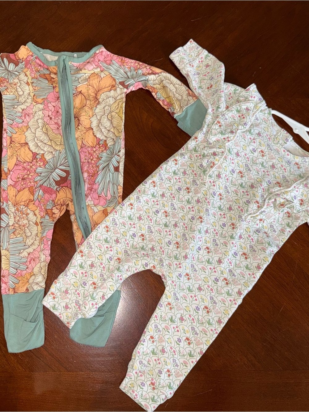 Floral & Pastel Footed Baby One-Pieces - Set of 2